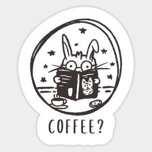 coffee? cute cat reading a cat book Sticker